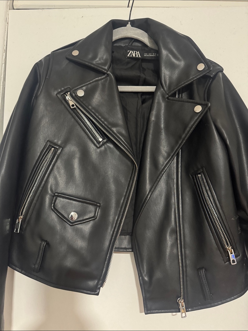 Zara Black Faux Leather Moto Jacket with Silver Hardware